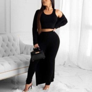 Ribbed black two piece crop sweater set